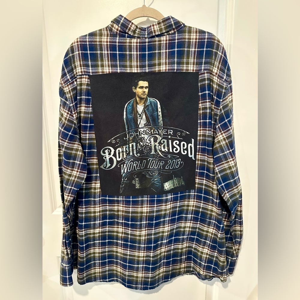 JOHN MAYER born n raised tour 2013 tshirt upcycled flannel shirt XXL